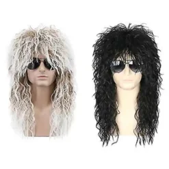 70'er og 80'er herreparyk Halloween Cosplay Krøllet Paryk Varmebestandig Syntetisk Paryk Heavy Metal Rock Cosplay Paryk (Brun), CJY