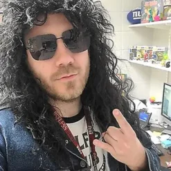 70'er og 80'er herreparyk Halloween Cosplay Krøllet Paryk Varmebestandig Syntetisk Paryk Heavy Metal Rock Cosplay Paryk (Brun), CJY