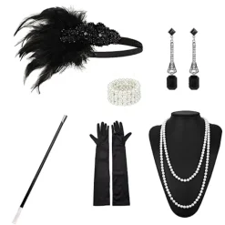 1920'erne Flapper Costume Pandebånd Halskæde Handske Armbånd Gatsby M I Onesize