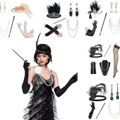 1920'erne Flapper Costume Pandebånd Halskæde Handske Armbånd Gatsby M F Onesize
