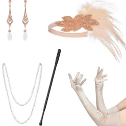 1920'erne Flapper Costume Pandebånd Halskæde Handske Armbånd Gatsby M F Onesize