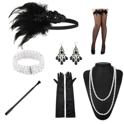 1920'ernes Flapper Kostume Pandebånd Halskæde Handske Armbånd Gatsby M E-FS- E Onesize