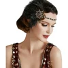 1920'ernes Vintage Brølende Pandebånd 20'ernes Flapper Hovedbeklædning med Fjer 1920'ernes Great Gatsby Kostume Tilbehør Sort Guld