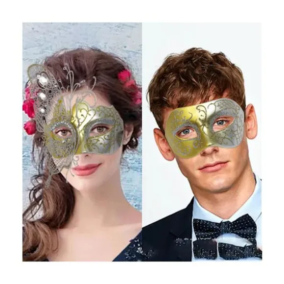 Et sæt blå Halloween-kugle diamantbesatte smedejerns sommerfuglemaske karneval sjov metal nyt jakkesæt til mænd og kvinder