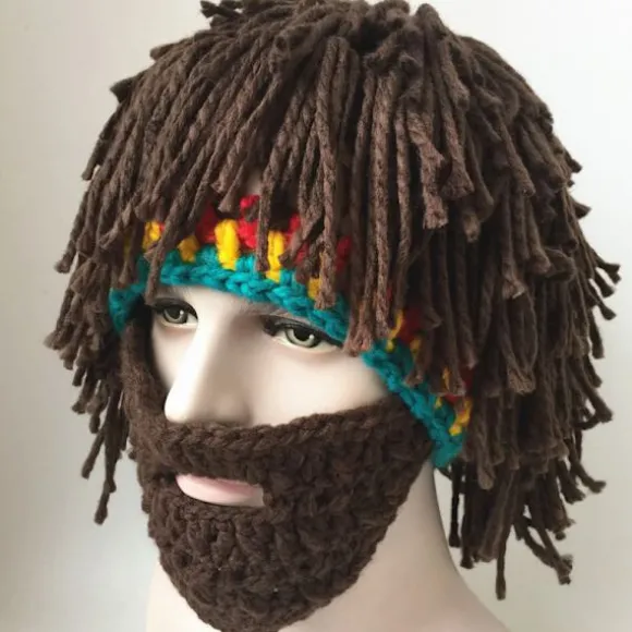 Et stykke (farve) sjov kreativ håndlavet hat paryk skægget hat, Xinqiao Herre Strik Skæg Hatte Reggae Hårstil Rasta Hoved