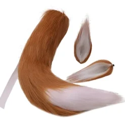 Falsk pels kat ræv ulv fluffy hale og ører til Halloween Camel white