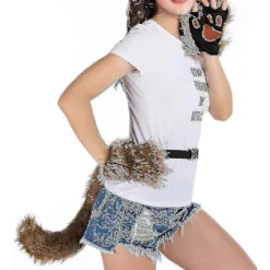 Falsk Pels Ræv Hale Kat Ulv Cosplay Kostume Sæt Blød Maske Fluffy Poter Handsker Halloween Jul (FMY) White