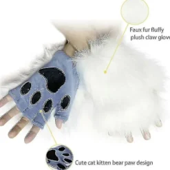 Falsk Pels Ræv Hale Kat Ulv Cosplay Kostume Sæt Blød Maske Fluffy Poter Handsker Halloween Jul (FMY) White