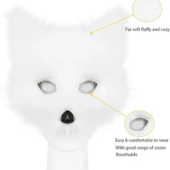 Falsk Pels Rævehale Kat Ulv Cosplay Kostume Sæt Blød Maske Fluffy Poter Handsker Halloween Jul White