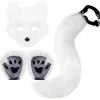 Falsk Pels Rævehale Kat Ulv Cosplay Kostume Sæt Blød Maske Fluffy Poter Handsker Halloween Jul