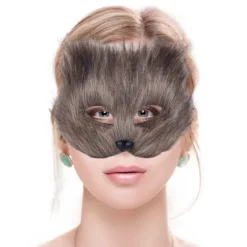 Falsk Pels Rævehale Kattemaske Therian Maske og Hale Halloween Cosplay Party-WELLNGS Grey