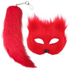 Falsk Pels Rævehale Kattemaske Therian Maske og Hale Halloween Cosplay Party-WELLNGS Gray