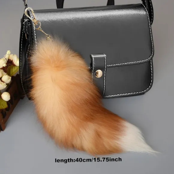 Falsk Rævehale, 40 cm Dyrehale, Fluffy Falsk Pels Hale, Realistisk Rævehale, Nøglering, Pung Dekoration Rævehale, Rollespil, gylden