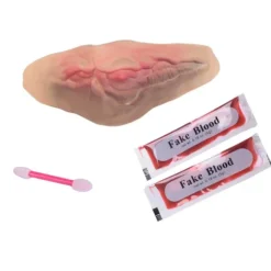 Falskt avskuret halssår med 10 ml falskt blod halloween-tillbehör