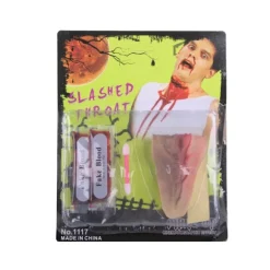 Falskt avskuret halssår med 10 ml falskt blod halloween-tillbehör