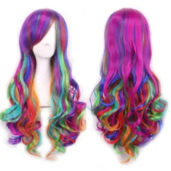 Farverig lang krøllet paryk til Halloween-kostume, CJY multicolor