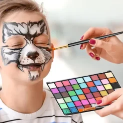 54-farvet børne-kropsmaling sæt med 10 pensler, inkluderer fluorescerende farver. Ideel til Halloween, jul, karneval og temafester.