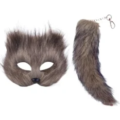 Faux Pelsrævehale Katte Maske Therian Maske og Hale Halloween Cosplays Fest-WELLNGS Gray
