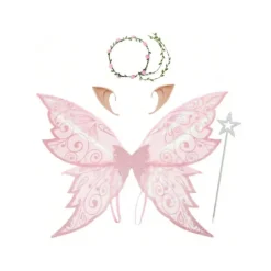 Fe Vinger Kostumesæt med Tryllestav, Pink Glitter Sommerfuglevinger til Jul & Halloween Fester Green