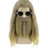 Fed Thor Paryk med Skæg Mænd Lang Krøllet Askeblond Paryk Halloween Kostume Parykker