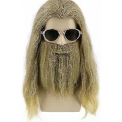 Fed Thor Paryk med Skæg Mænd Lang Krøllet Askeblond Paryk Halloween Kostume Parykker
