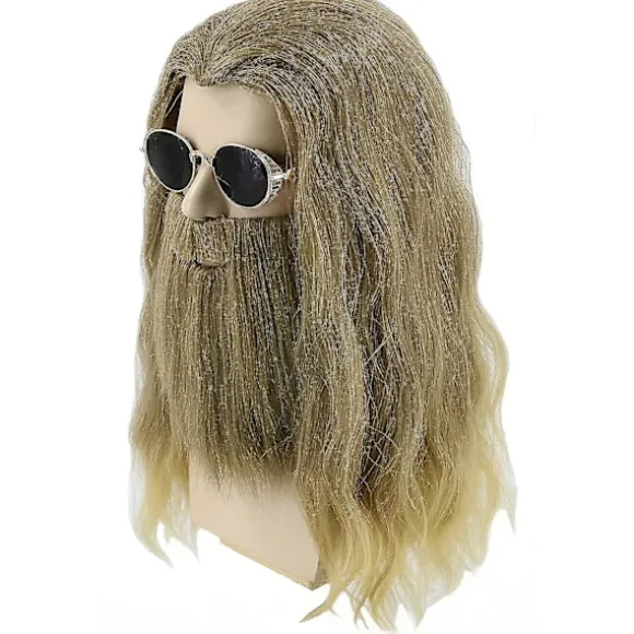 Fed Thor Paryk med Skæg Mænd Lang Krøllet Askeblond Paryk Halloween Kostume Parykker