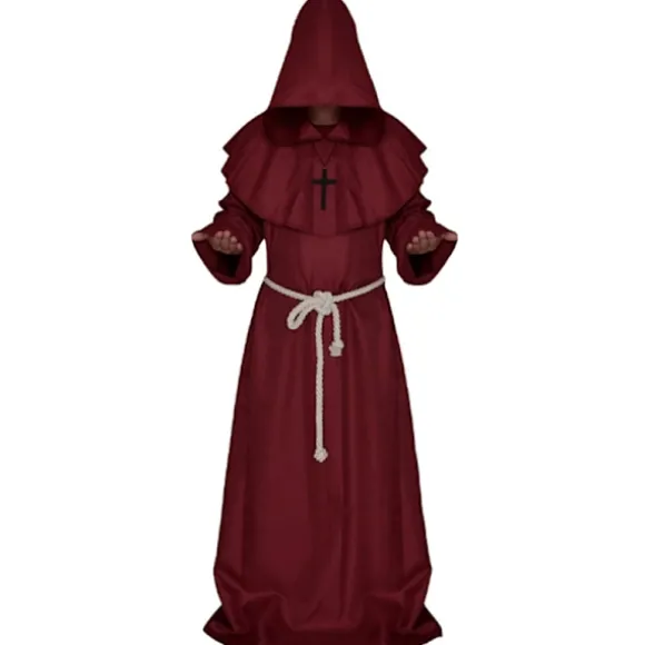 Fest Anime Cosplay Kostumer Sæt Middelalder Munk Tøj Langt Red L