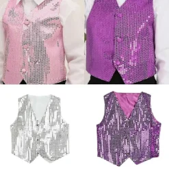 Festvest med Glimmer Unisex Farverige Børn Ærmeløs Sequin Vest - Perfekt White M