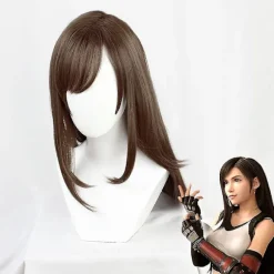 FF7 Final Fantasy Tifa Lockhart Cosplay Langt Lige Varmebestandigt Syntetisk Hår + Gratis Paryk Hætte Halloween Fest Karneval A
