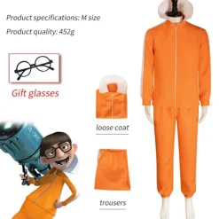 Film Rollespil Kostume Orange Jakke Bukser Briller Tøj Svamp Paryk Halloween Makeup Kostume Sæt L L-FA- L Costume wig glasses