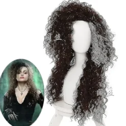 Filmfigur Bellatrix Lestrange Lang Brun Blandet Bølget Paryk Bella Parykker Varmebestandig Cosplay Kostume Paryk + Paryk Hætte