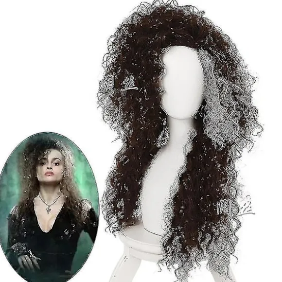 Filmfigur Bellatrix Lestrange Lang Brun Blandet Bølget Paryk Bella Parykker Varmebestandig Cosplay Kostume Paryk + Paryk Hætte