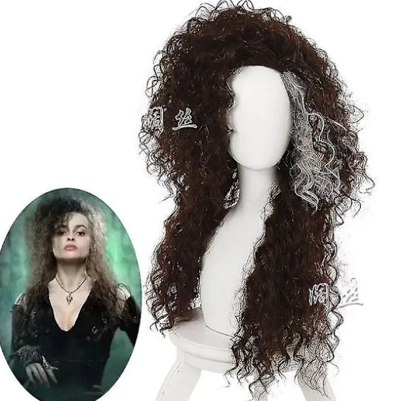 Filmkarakter Bellatrix Lestrange Lang Brun Blandet Bølget Paryk Bella Parykker Varmebestandig Cosplay Kostume Paryk + Paryk Hætte