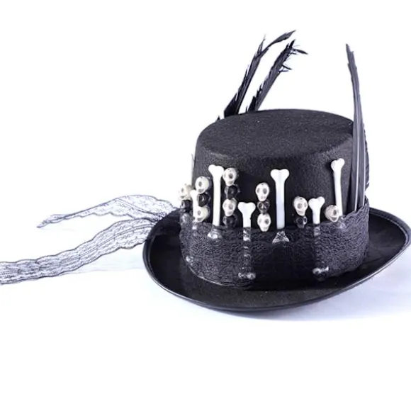 Fjer Skelet Gotisk Steampunk Høj Hat Sort Fjer Voodoo Høj Hat Knogler Kranie Hat Heksehat til Halloween