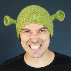 Fletninger Shrek C Håndstrikkede Huer i Uld, Strikkede Huer Grønne Huer, Håndstrikkede Vinterhuer i Uld Cosplay Tegneseriehatte til Kvinder og Mænd