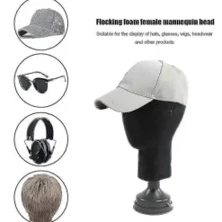 Flocking Skum Mannequin Hoved Model Fotografi Rekvisitter Voksen Mannequin Hovedform Parykker Briller Hat Display Holder Grå