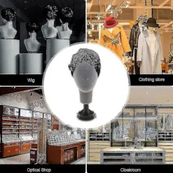 Flocking Skum Mannequin Hoved Model Fotografi Rekvisitter Voksen Mannequin Hovedform Parykker Briller Hat Display Holder Grå
