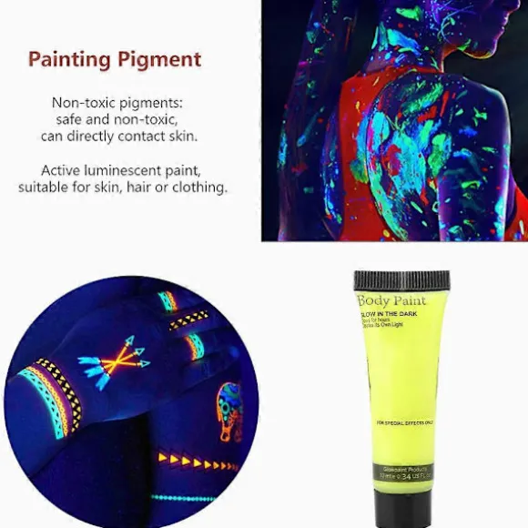 Fluorescerende krops- og ansigtsmalings tuber - 10 ml gul - Vaskbar, ikke-giftig