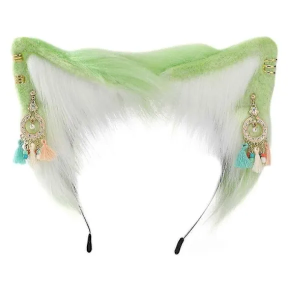 Forestilling Katteøre Hårbånd Karneval Fest Plys Hovedbeklædning Filmentusiaster Fest Cosplay Anime Rekvisitter Unisex grøn hvid A Green white B