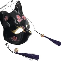 Fox Maske til Halloween Kostume, Dyre Cosplay Kabuki Halv Ansigt Kat Masker Maskeradefest black