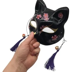 Fox Maske til Halloween Kostume, Dyre Cosplay Kabuki Halv Ansigt Kat Masker Maskeradefest black