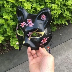 Fox Maske til Halloween Kostume, Dyre Cosplay Kabuki Halv Ansigt Kat Masker Maskeradefest black