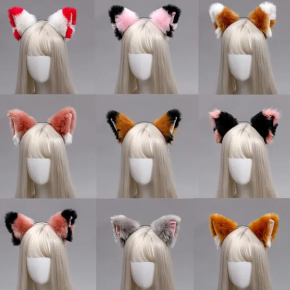Furry Animal Kitten Ører Hårbøjle Kattehoved Halloween Cosplay Fest-FS-