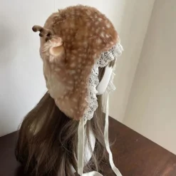 Furry Benvarmere til Piger Tegneserie Hjort med Blondekant Overdimensioneret Hovedbeklædning Dejlig Hat Cosplay Fotorekvisitter benvarmere hat