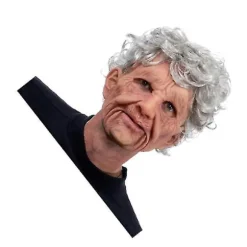 Gammel dame bedstemor maske, hvidt hår hovedbeklædning udklædning kostume tilbehør Halloween fuld ansigts latexmasker