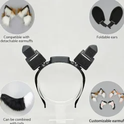 Genopladelige elektriske katte ræve øre hårbøjle bevægelige dyreøre pandebånd Black ears