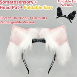 Genopladelige elektriske katte ræve øre hårbøjle bevægelige dyreøre pandebånd Black ears