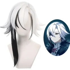 Genshin Impact Arlecchino Cosplay Paryk Hvid Sort Varmebestandig