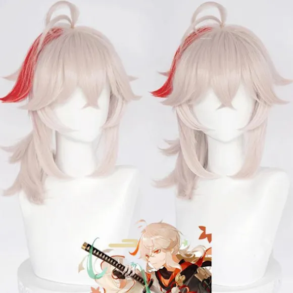 Genshin Impact Kazuha Cosplay Paryk Rosa Blandet Rød Cosplay Paryk