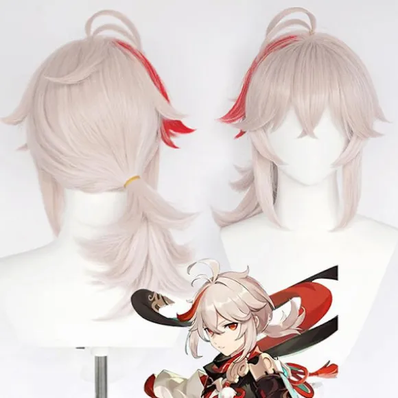 Genshin Impact Kazuha Cosplay Paryk Rosa Blandet Rød Cosplay Paryk